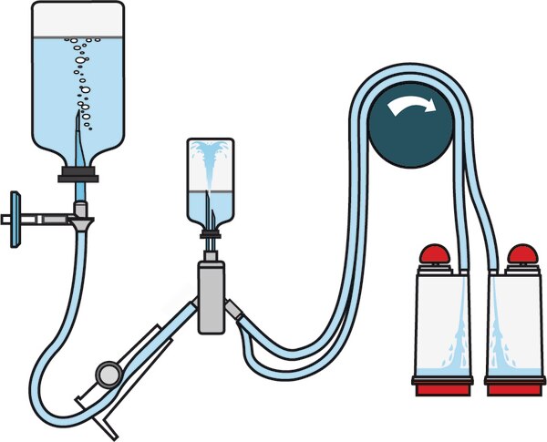 Steritest Neo Device, for Liquids in Large Vials. Red Base Canister with A Vented Double Needle for Large Glass Containers with septa. Double Packed.